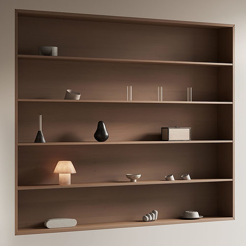 094 built in wall rack shelves 01 wood and minimal 00 3D model