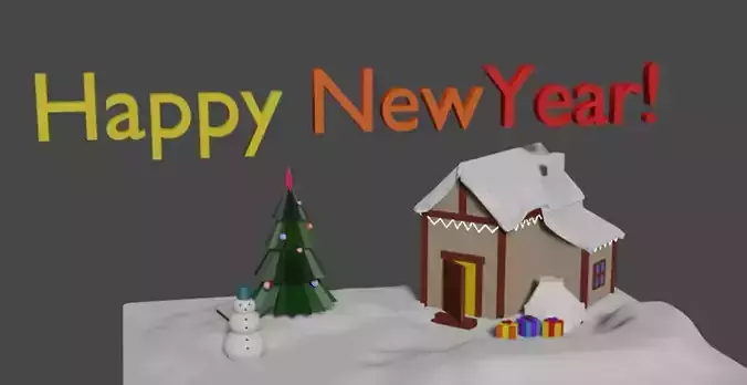 Stylized Animation Congratulation Happy New Year Low-poly