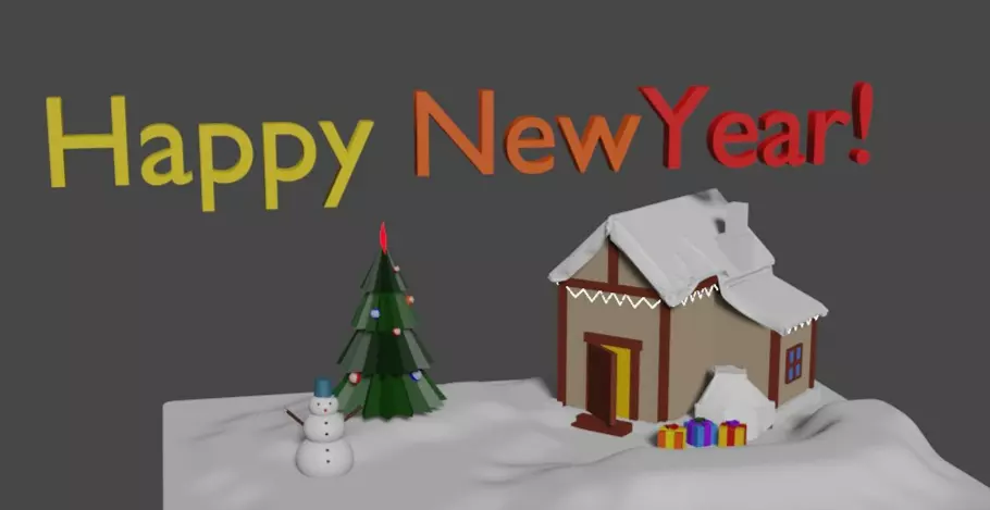 Stylized Animation Congratulation Happy New Year Low-poly Low-poly 3D model_0
