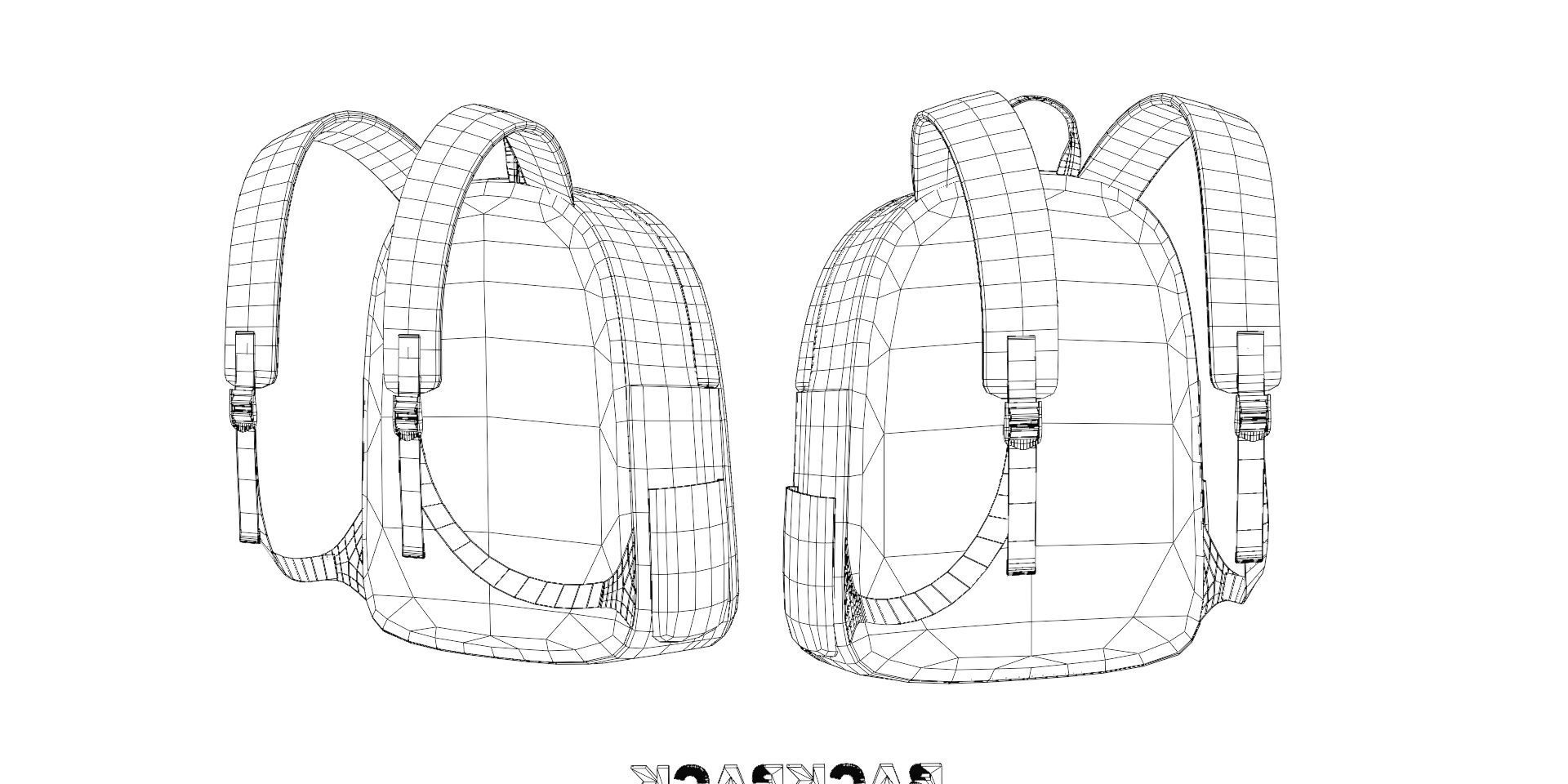 Black Urban fabric Backpack Low-poly 3D model_17