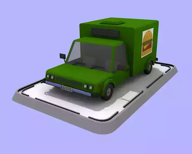 Cartoon Low Poly Food Delivery Truck