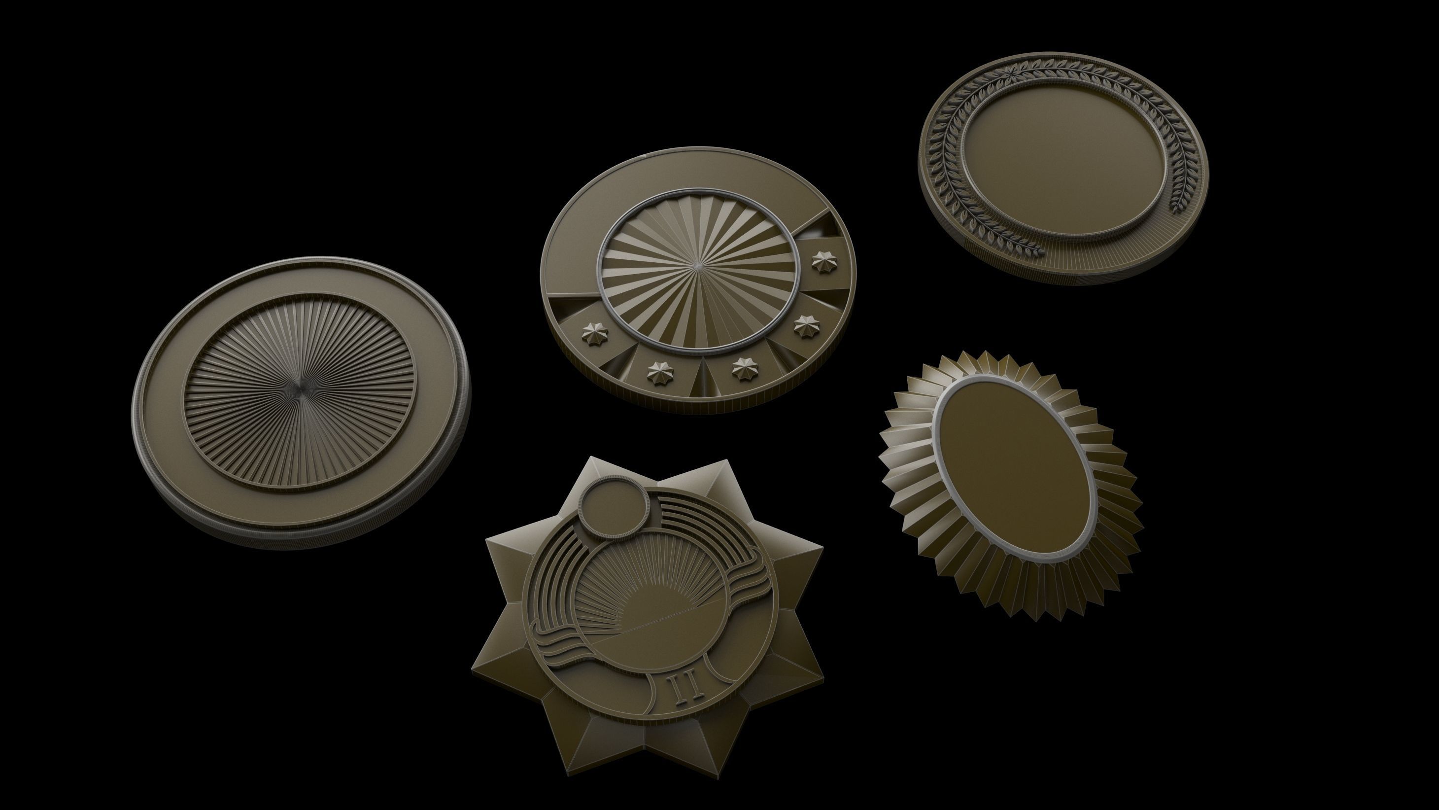 Medals set of gold 3D model_1