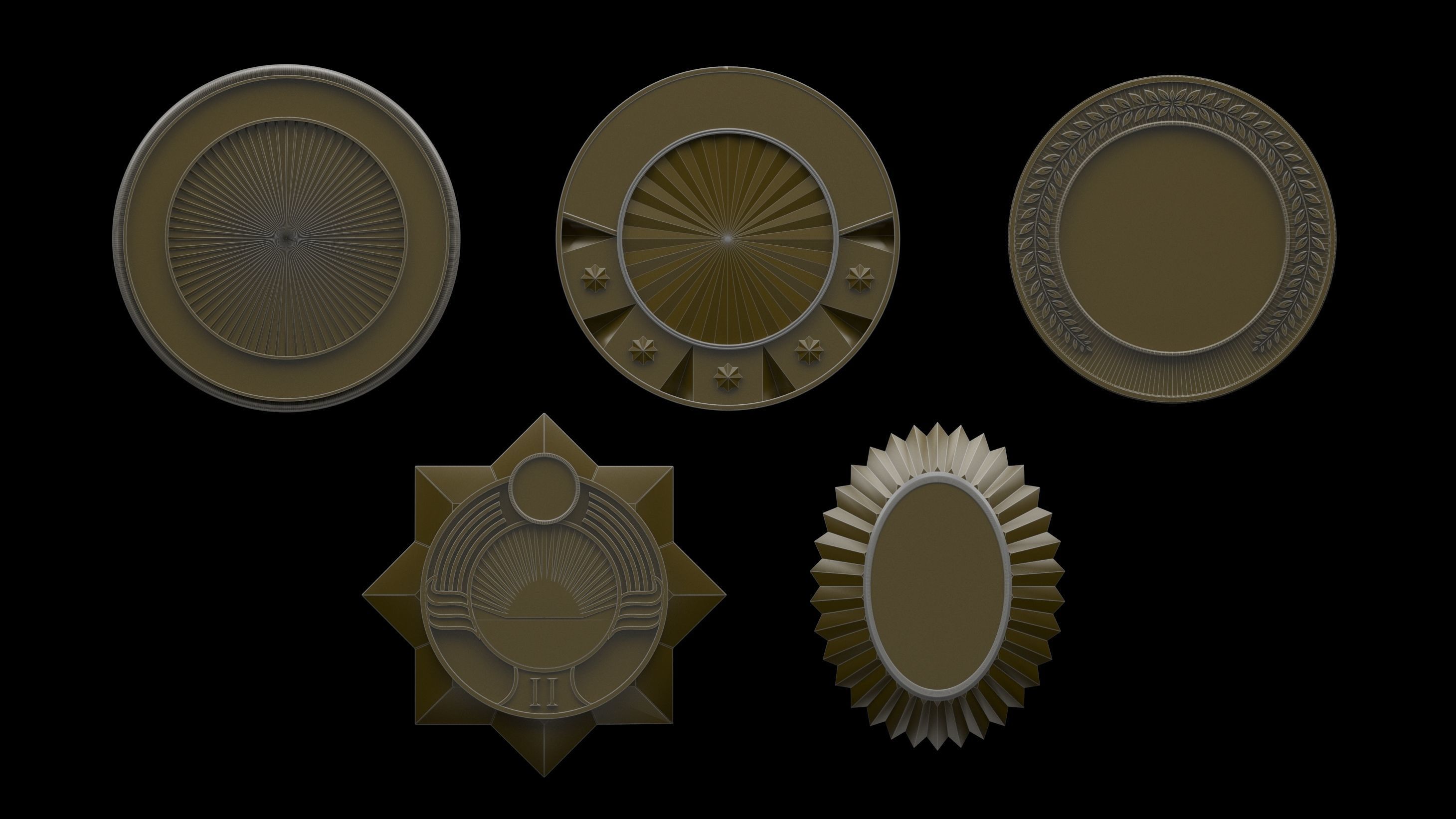 Medals set of gold 3D model_2