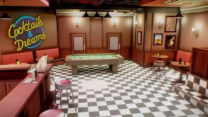 Night Bar Baked AR VR Ready