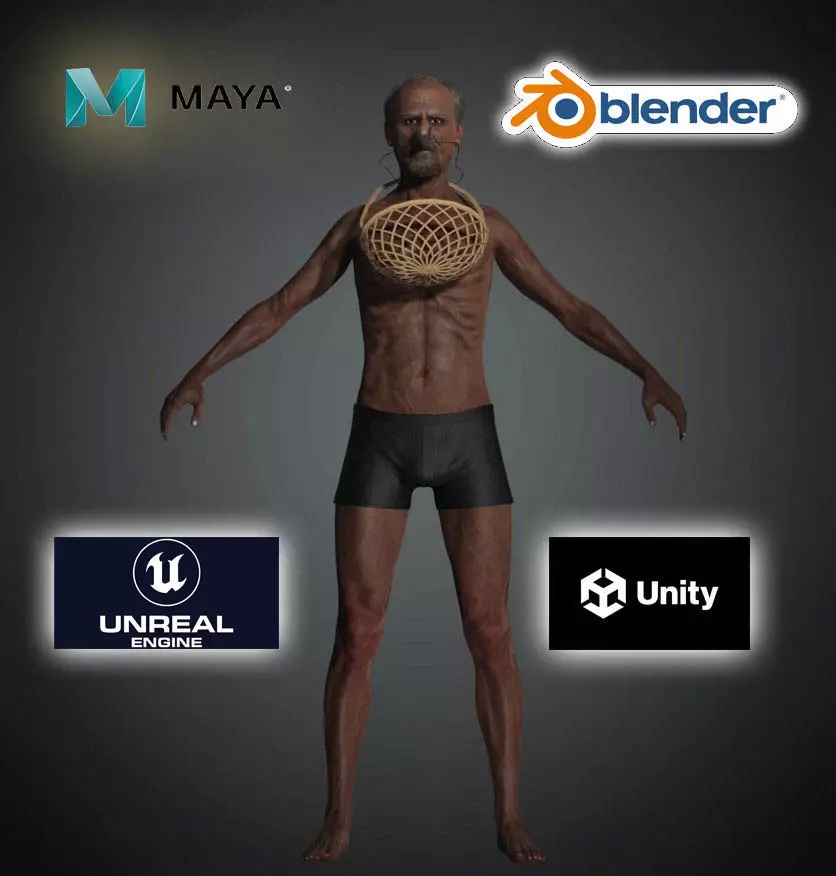 scuba diver High quality character full Rigged and Animated 3D model_0