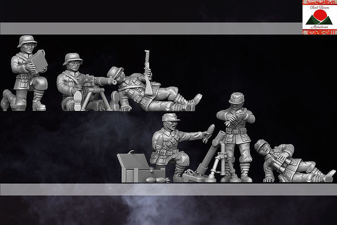 WW2 Chinese Machine Gun and Mortar Support Teams 28mm Multipart 3D print model