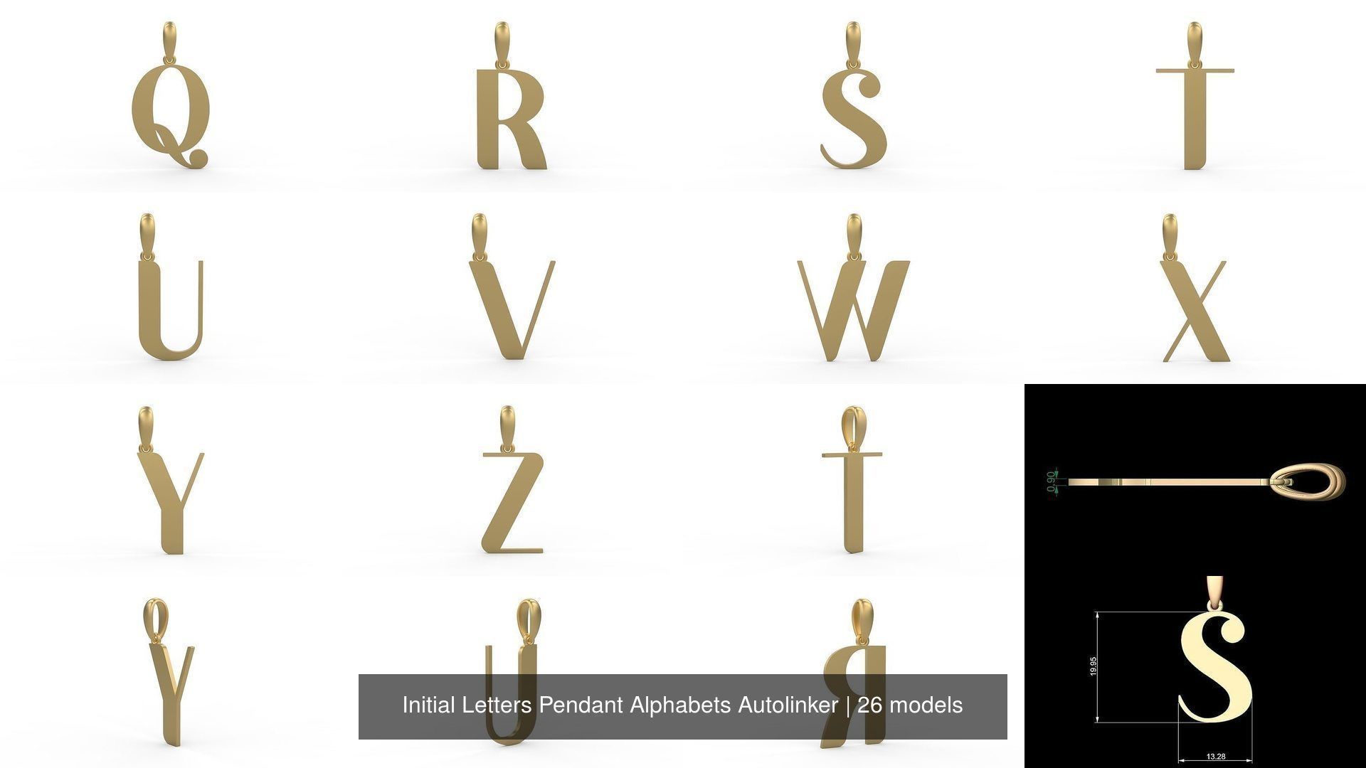 Initial Letters Pendant Alphabets Autolinker 3D Model Collection_2