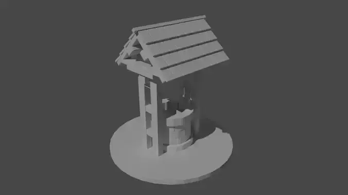 Low-Poly Well water tower with roof