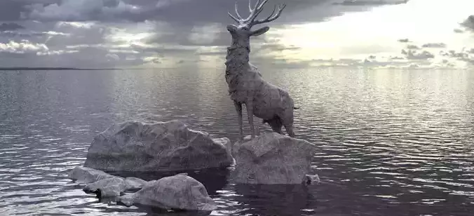 Deer low res 3D on Rough rock