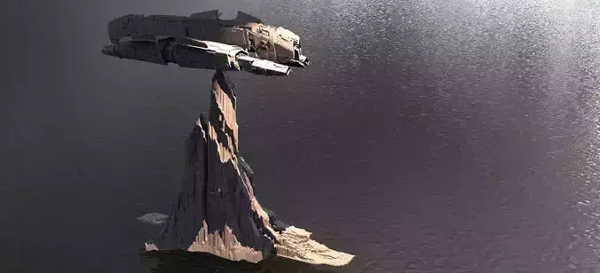 Tatooine Ship over cliffs 