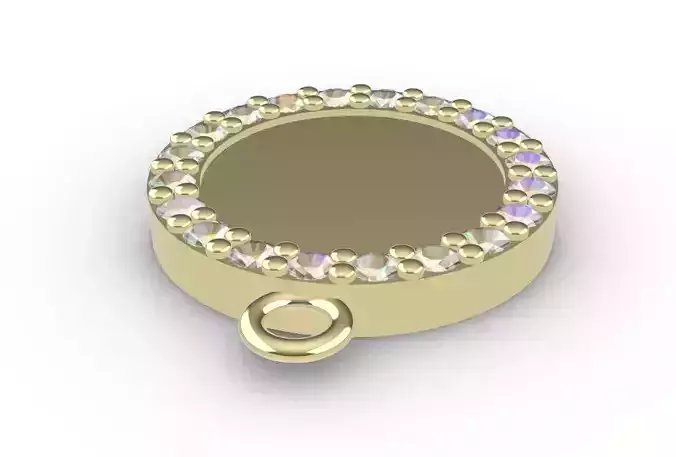 Pendant round gold plated with crystals