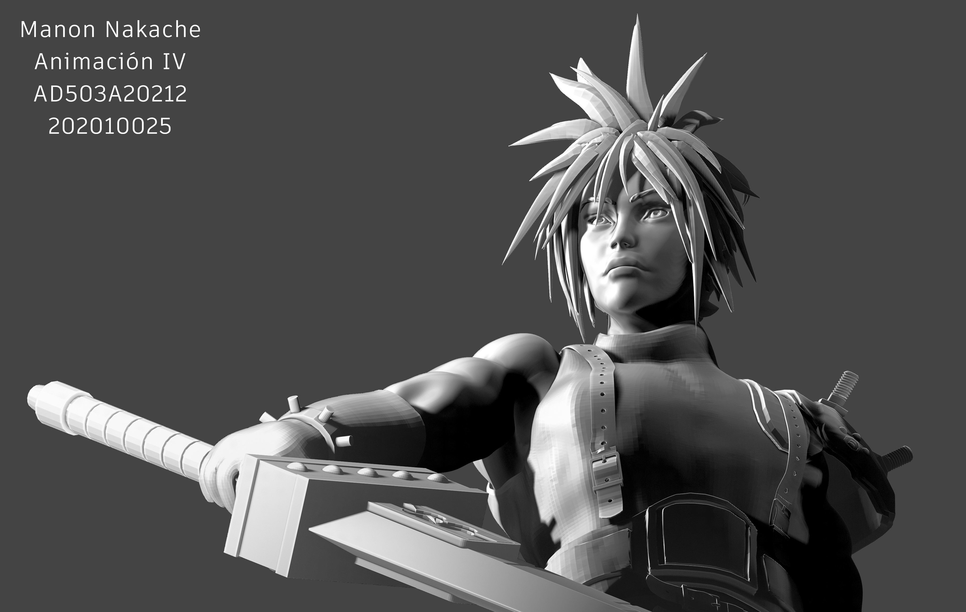 Rigged Cloud Strife 3D model Low-poly 3D model_4