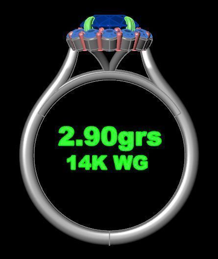 Sapphire with Round Diamond Halo 3D print model_4