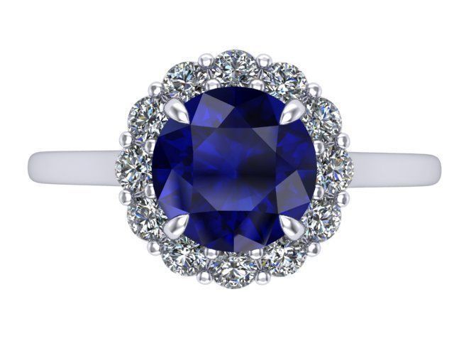 Sapphire with Round Diamond Halo 3D print model_1