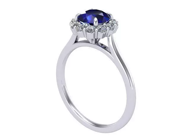 Sapphire with Round Diamond Halo 3D print model_0
