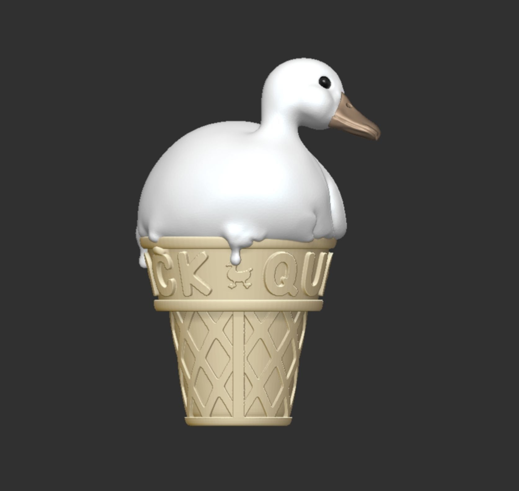 Duck icecream Melted duck design quack 3D print model_3