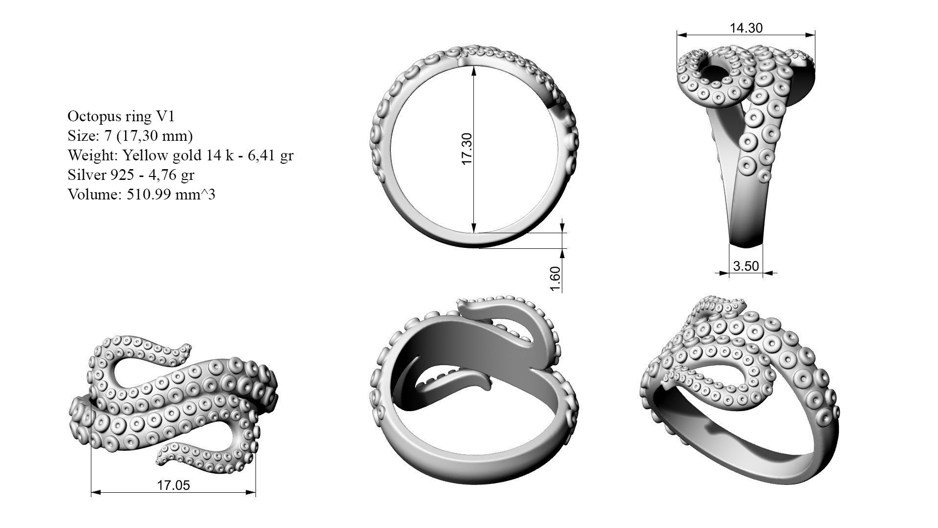 Octopus ring V1 3D print model_6