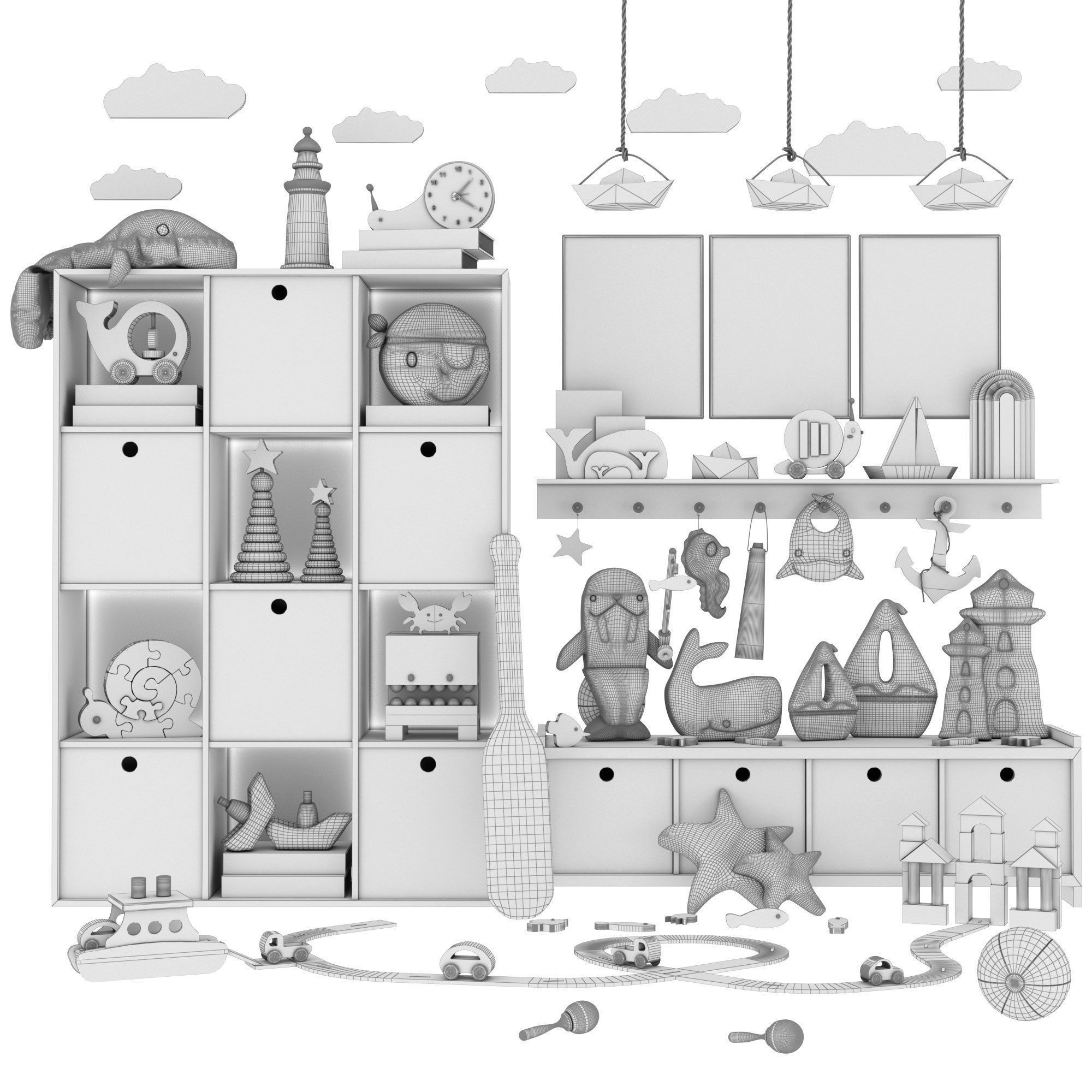 toys and furniture set Low-poly 3D model_5