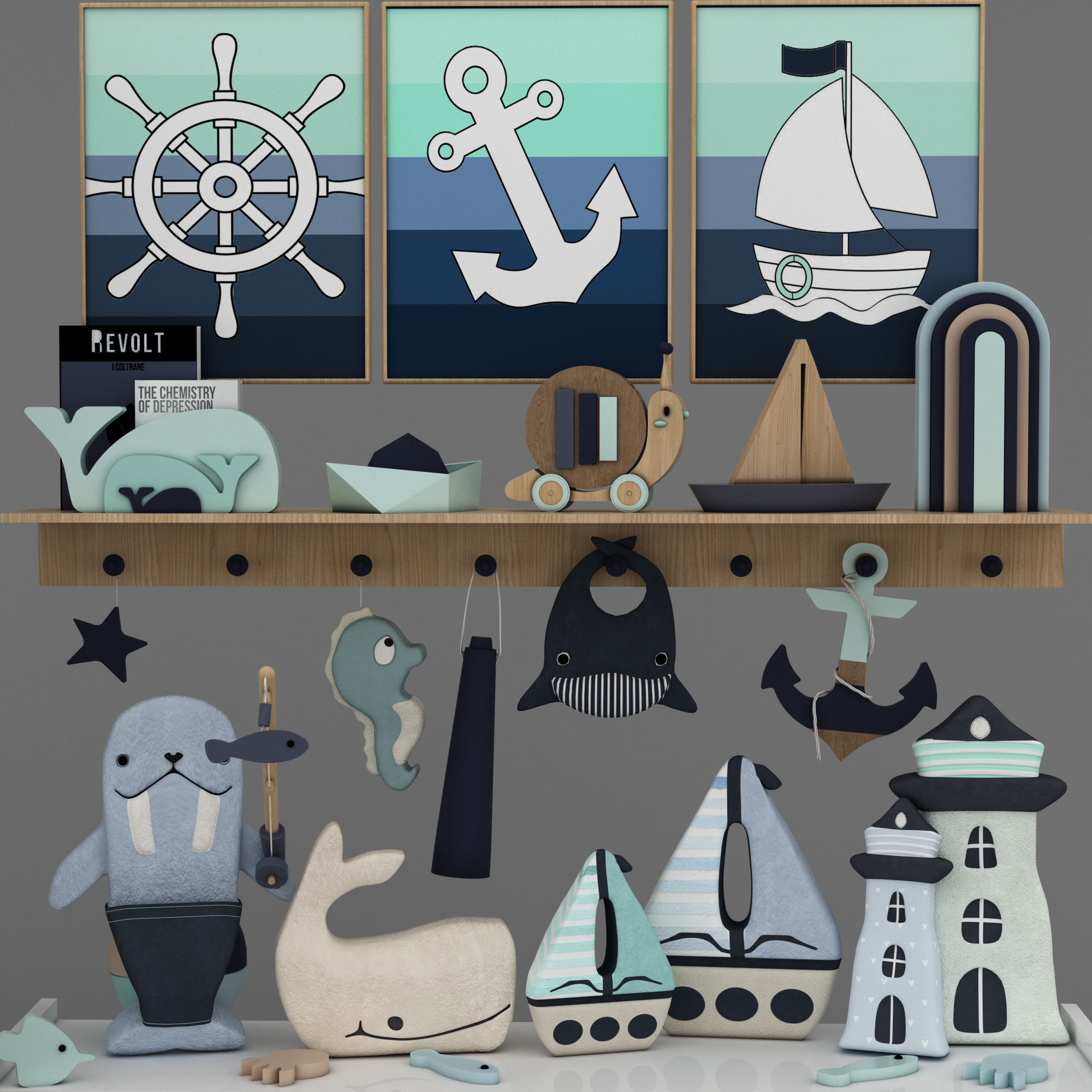 toys and furniture set Low-poly 3D model_4