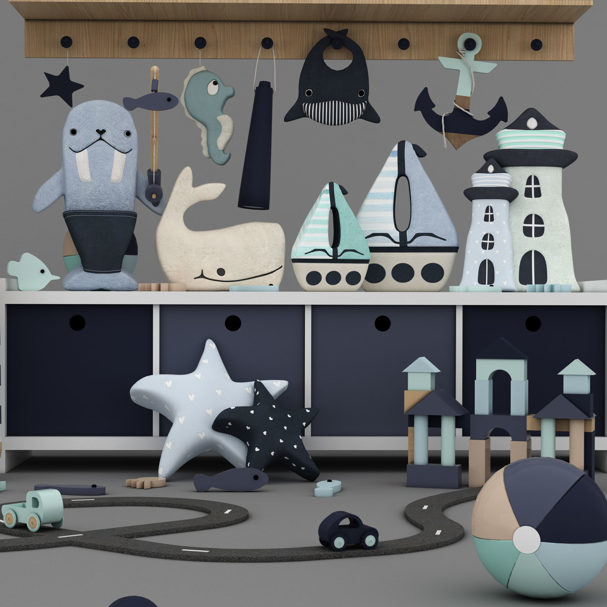 toys and furniture set Low-poly 3D model_1