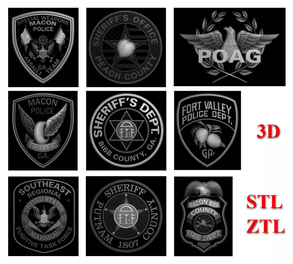 9-Pack Badges Law Enforcement Patches Collection 3D print model