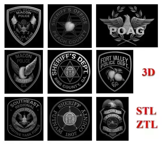 9-Pack Badges Law Enforcement Patches Collection 3D print model