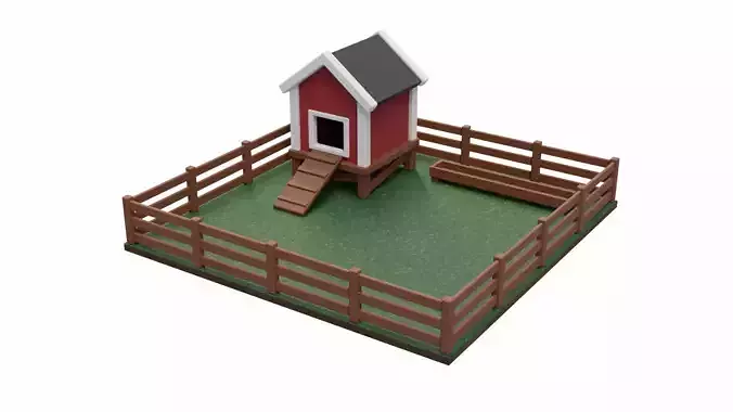 Chicken Coop Pen Low-poly 3D model