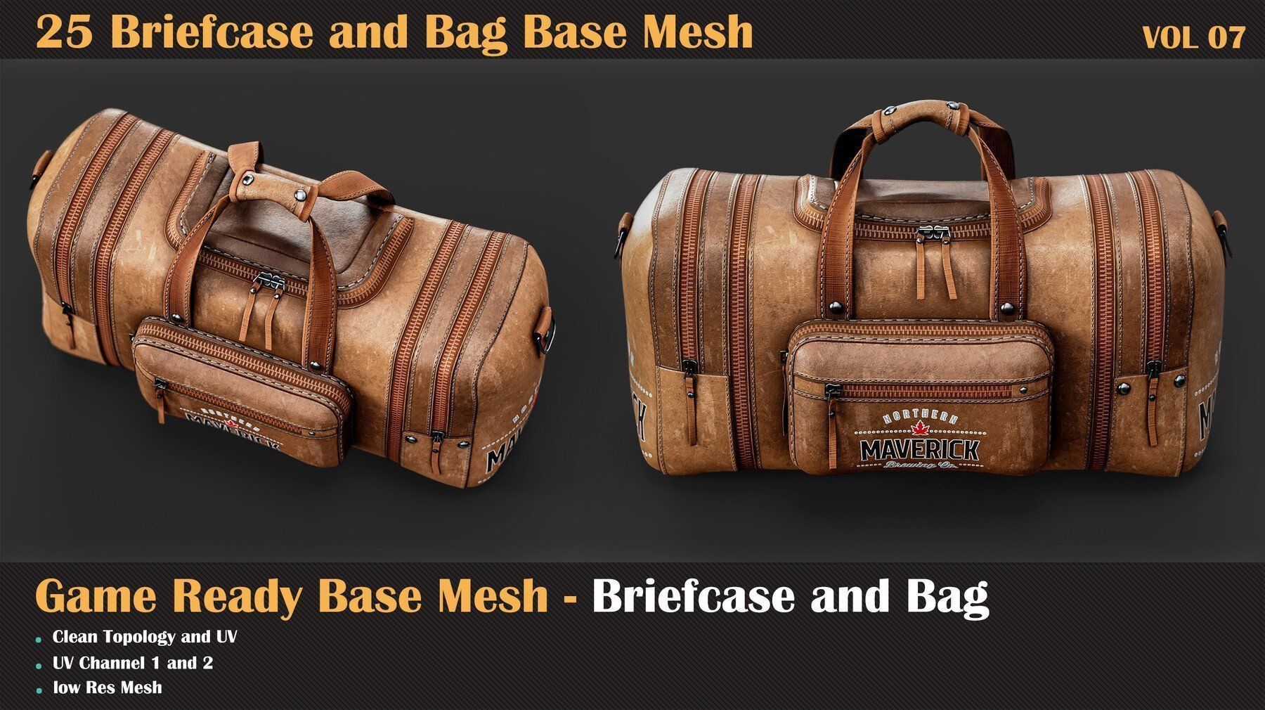 25 Briefcase and Bag Base Mesh - VOL 08 - Game Ready Low-poly 3D model_2