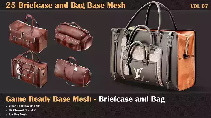 25 Briefcase and Bag Base Mesh - VOL 08 - Game Ready