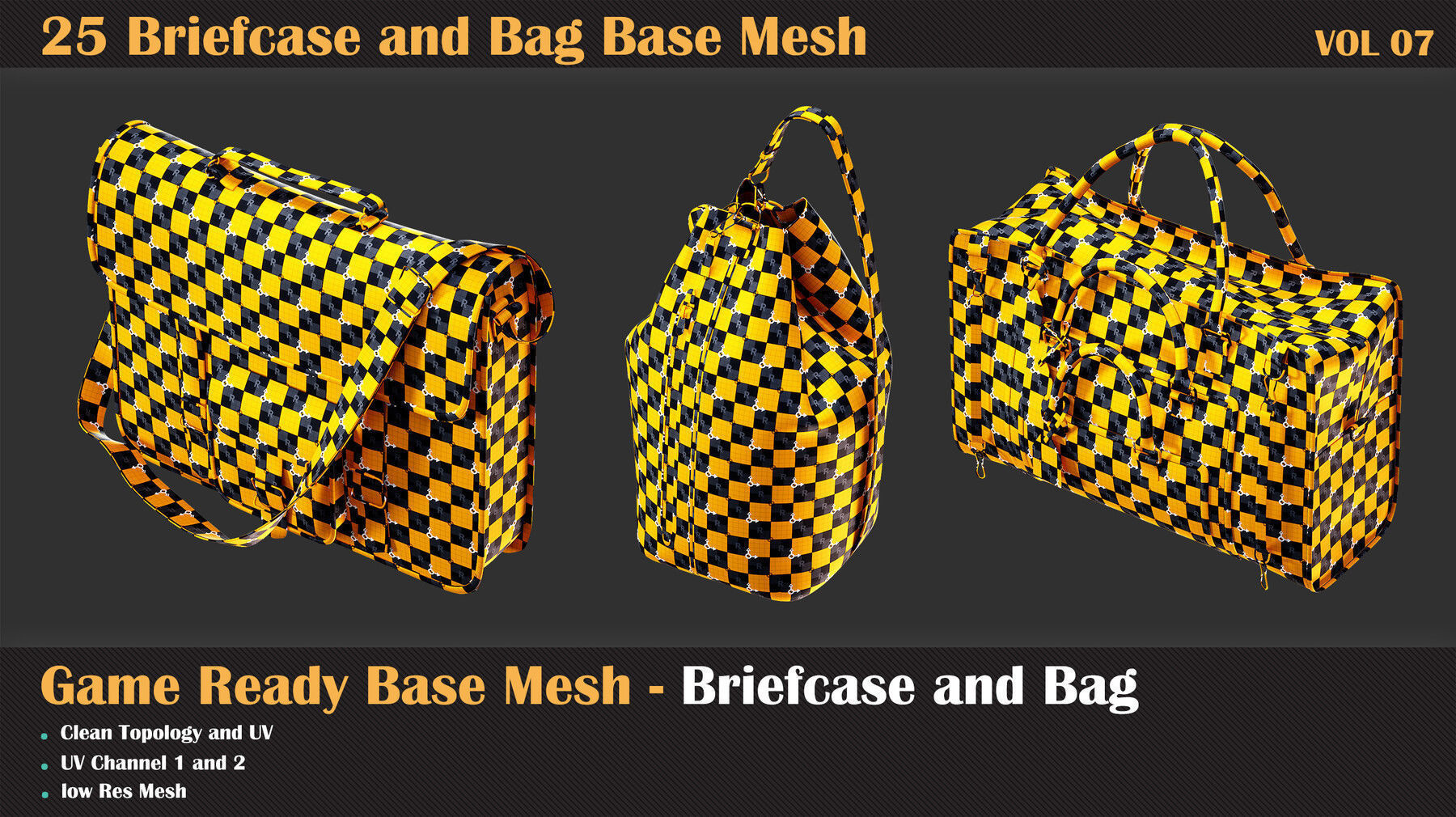 25 Briefcase and Bag Base Mesh - VOL 08 - Game Ready Low-poly 3D model_4