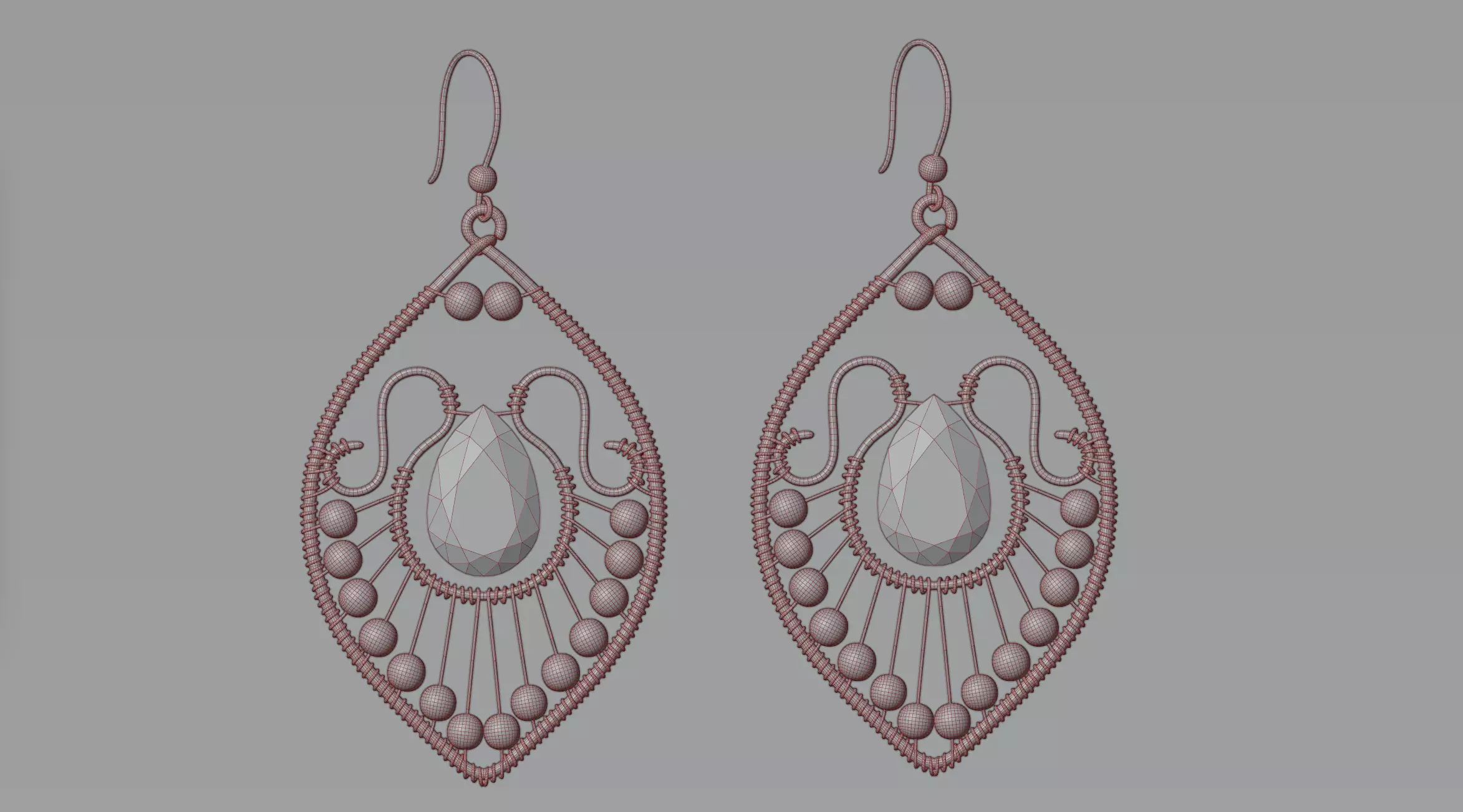 Earring 5 pair of earrings with ornate design 3D model_0