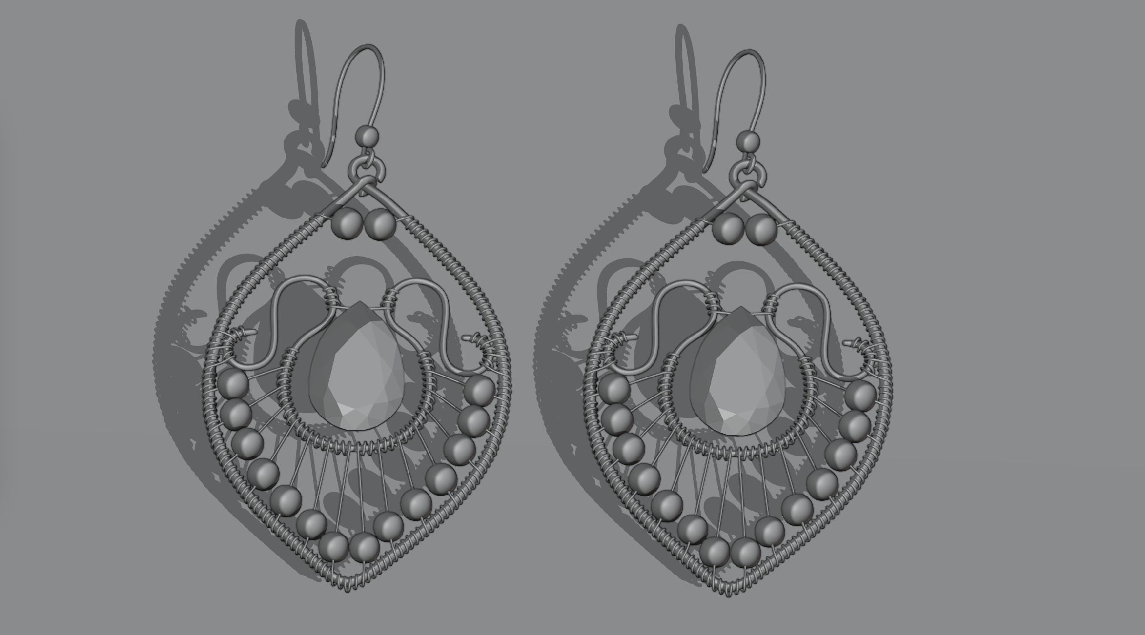 Earring 5 pair of earrings with ornate design 3D model_5