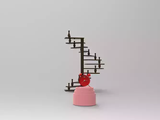Clock and Spiral Staircase 3D Model