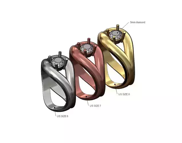 Curved solitaire diamond ring US sizes 6 7 8 