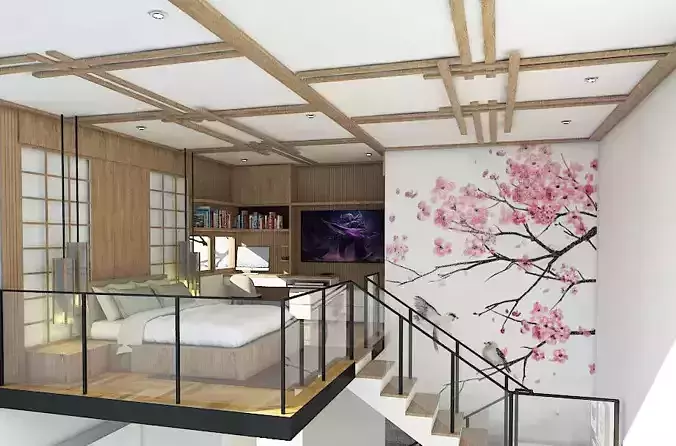 Modern Japanese Bedroom Interior Mezzanine 3D print model