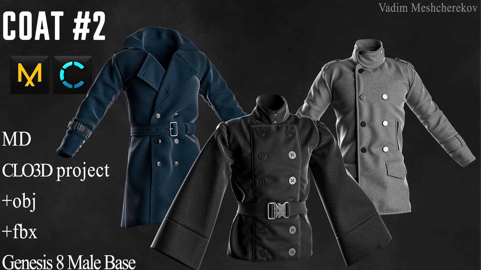 Coat 2 Marvelous Designer project 3D model