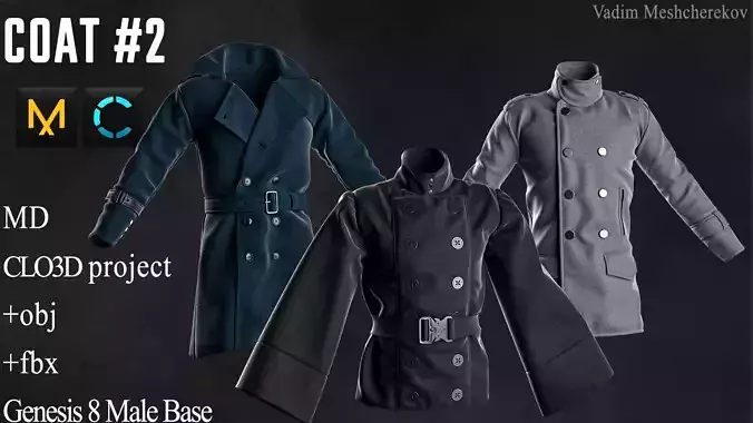 Coat 2 Marvelous Designer project 3D model