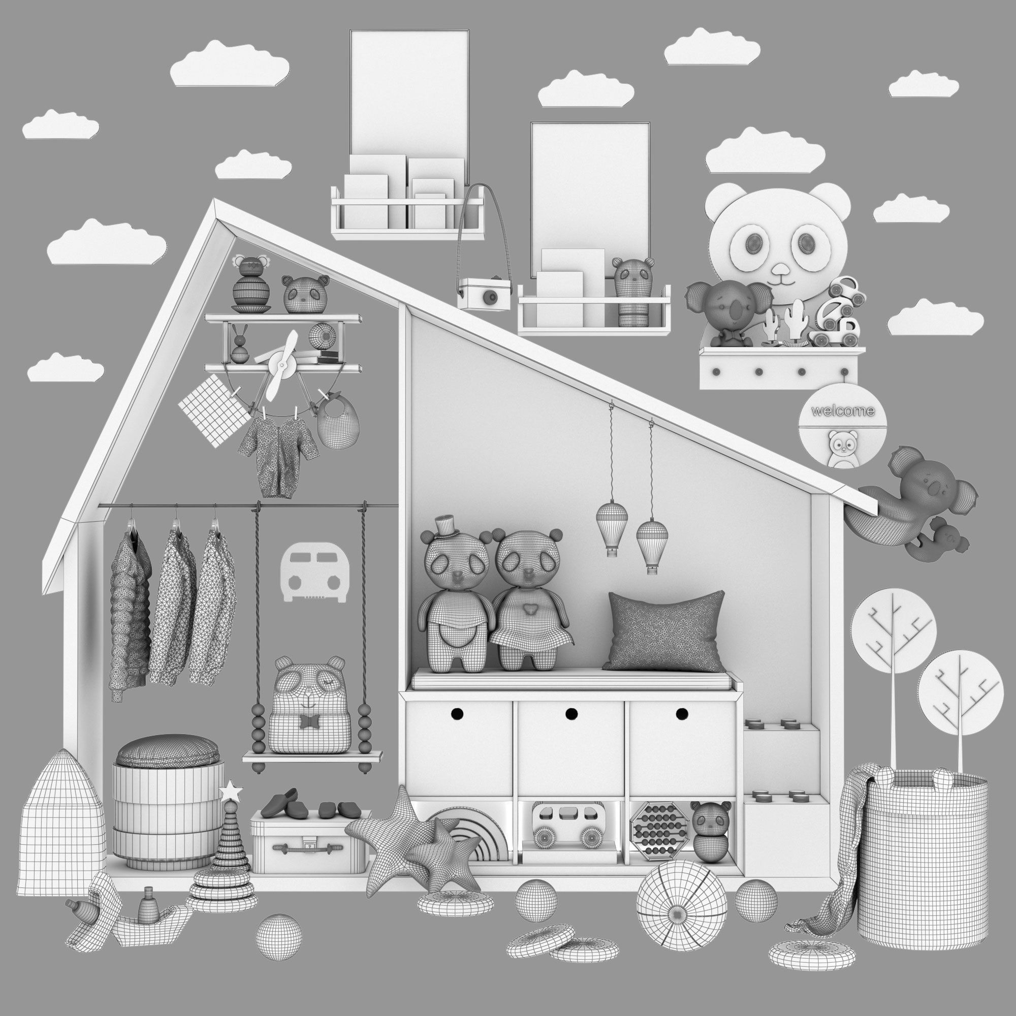 toys and furniture set  Low-poly 3D model_5