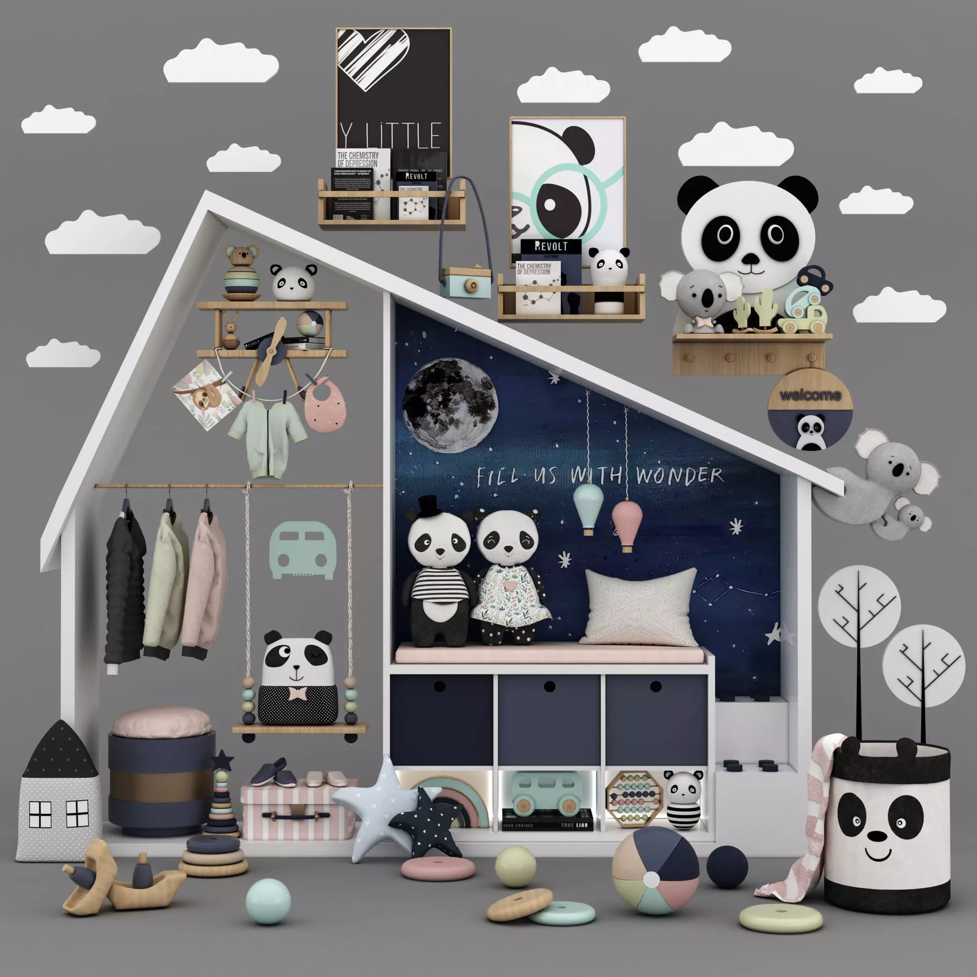 toys and furniture set  Low-poly 3D model_0