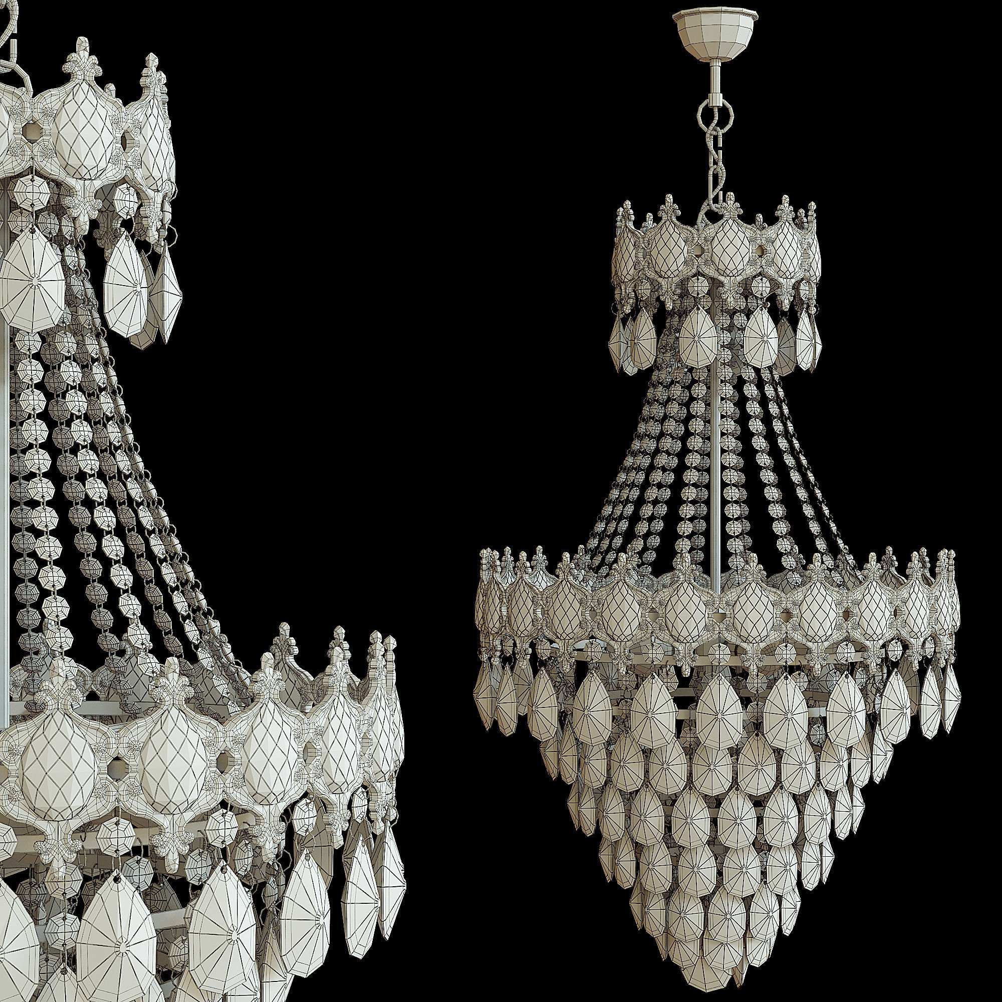 LARGE VINTAGE CRYSTAL Chandelier Low-poly 3D model_3