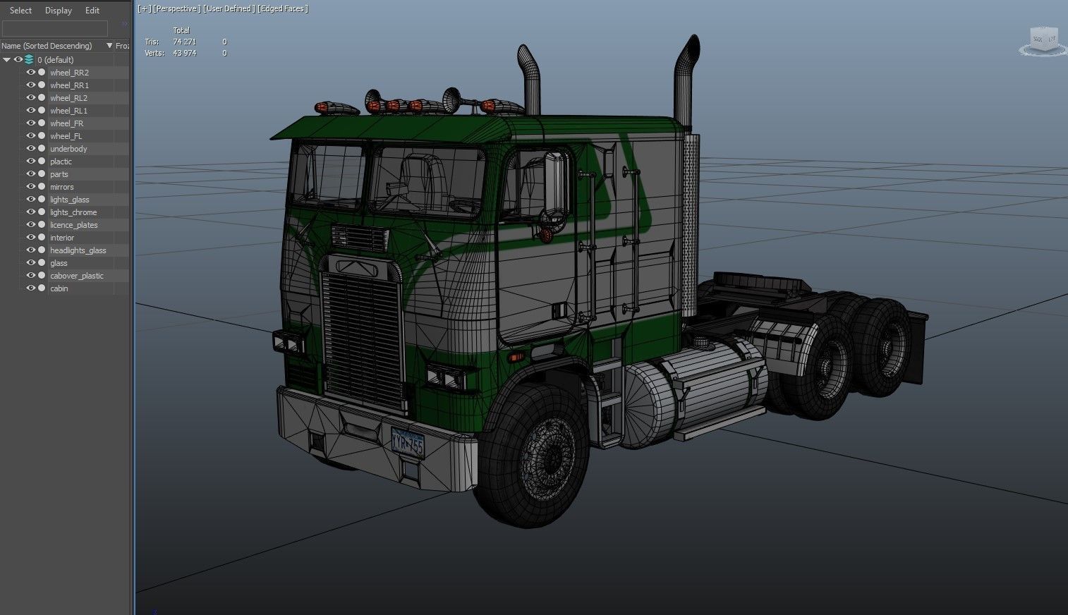 Freightliner cabover semi truck Low-poly 3D model_37