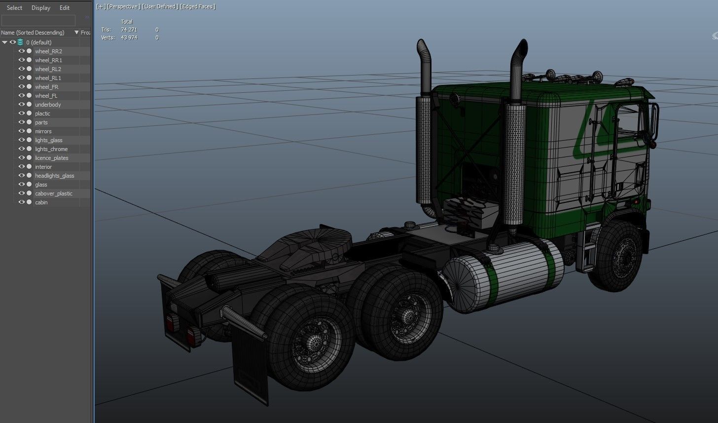 Freightliner cabover semi truck Low-poly 3D model_38