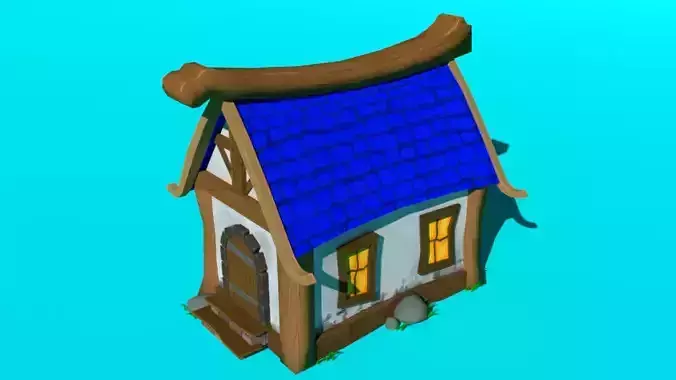 Blue house low-poly  for mobile game 