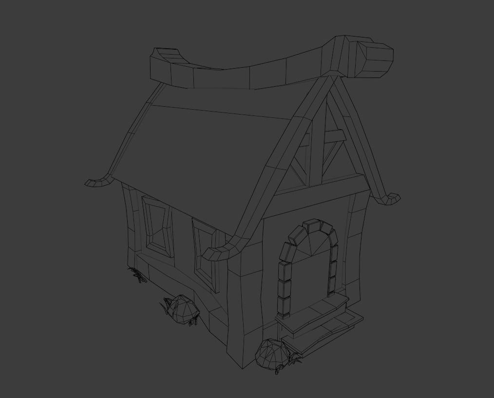 Blue house low-poly  for mobile game  Low-poly 3D model_4