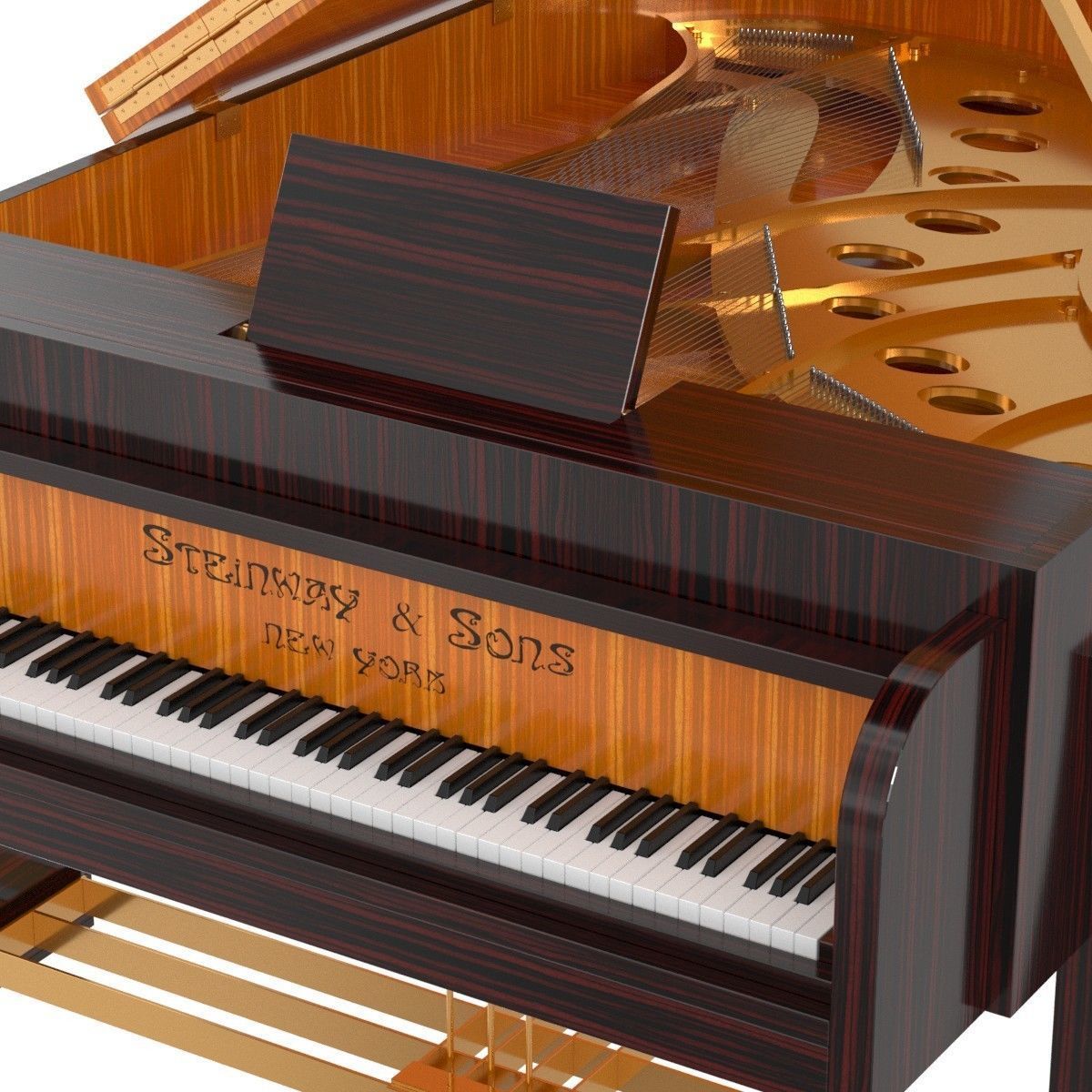 Rare Steinway   Sons Art Deco style grand piano with bench 3D model_11