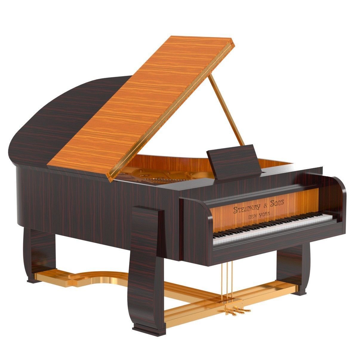 Rare Steinway   Sons Art Deco style grand piano with bench 3D model_7