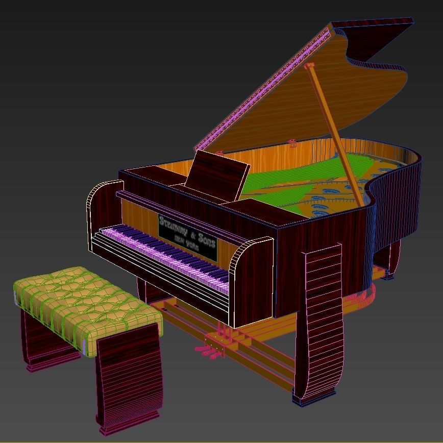 Rare Steinway   Sons Art Deco style grand piano with bench 3D model_3