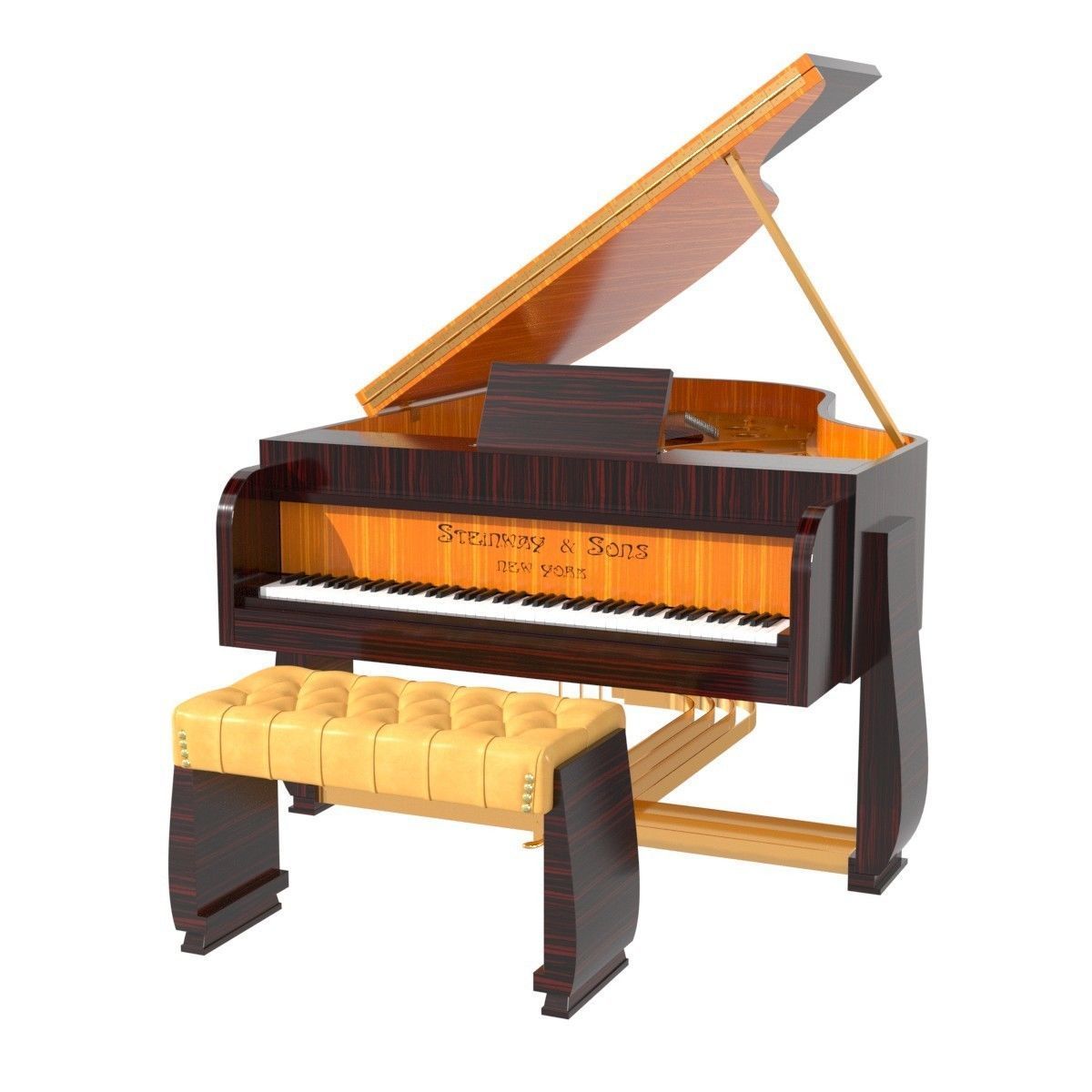 Rare Steinway   Sons Art Deco style grand piano with bench 3D model_1