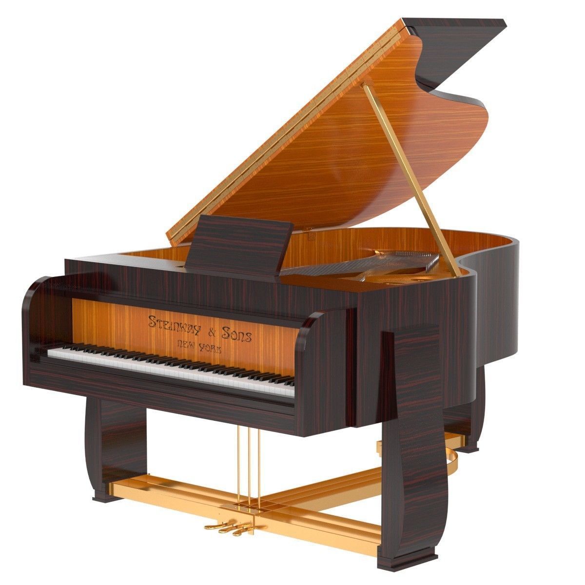 Rare Steinway   Sons Art Deco style grand piano with bench 3D model_12