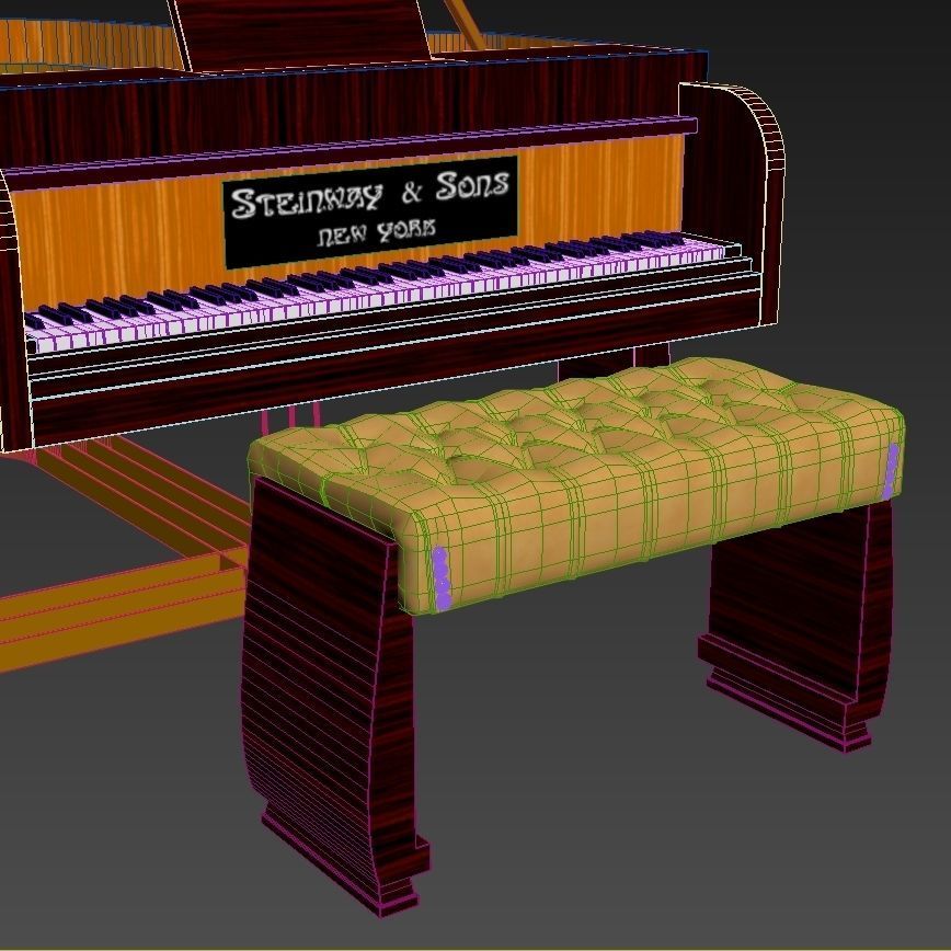 Rare Steinway   Sons Art Deco style grand piano with bench 3D model_4